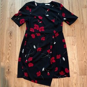 Elegant Black and Red Floral Dress